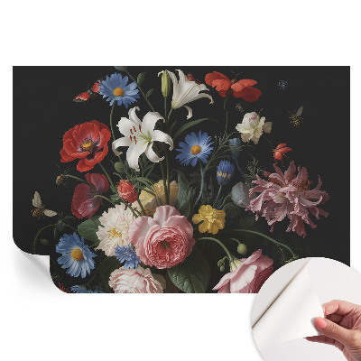 Papier peint photo moderne pour salon avec motif de fleurs et insectes