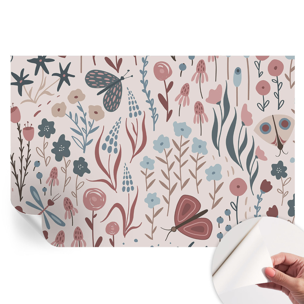 Papier peint autocollant pour le salon fleurs insectes