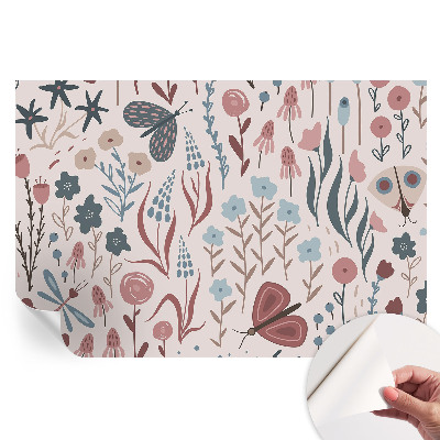 Papier peint autocollant pour le salon fleurs insectes