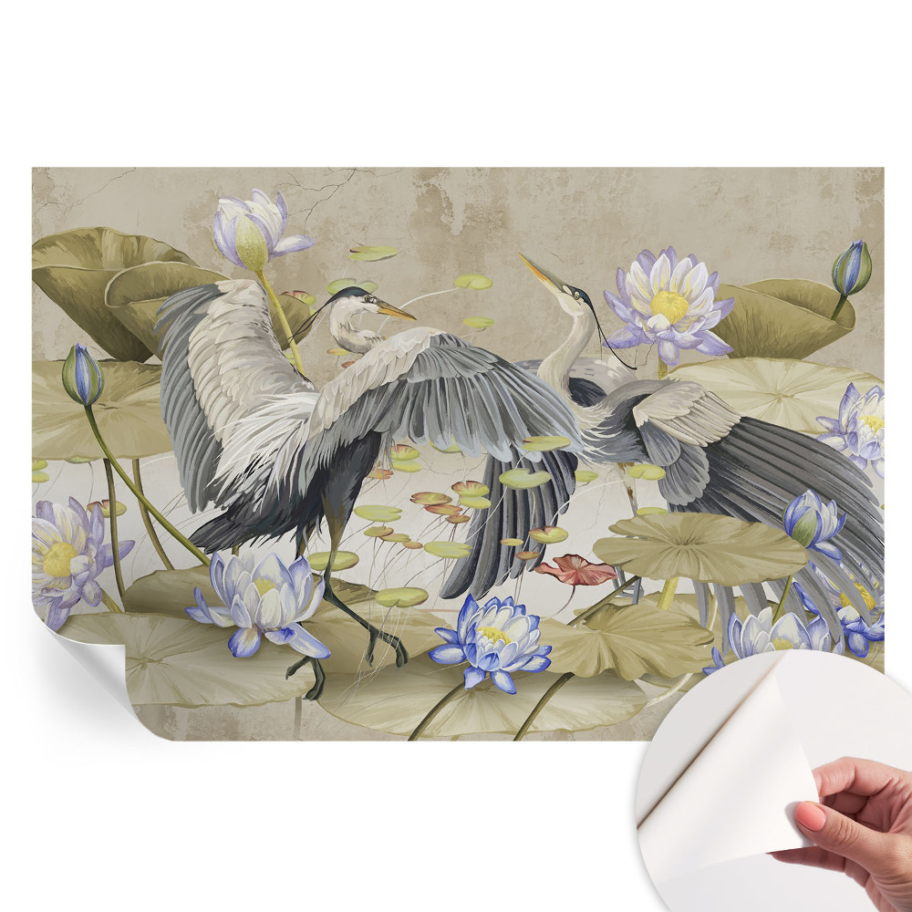 Fresque murale autocollante Oiseaux et lys