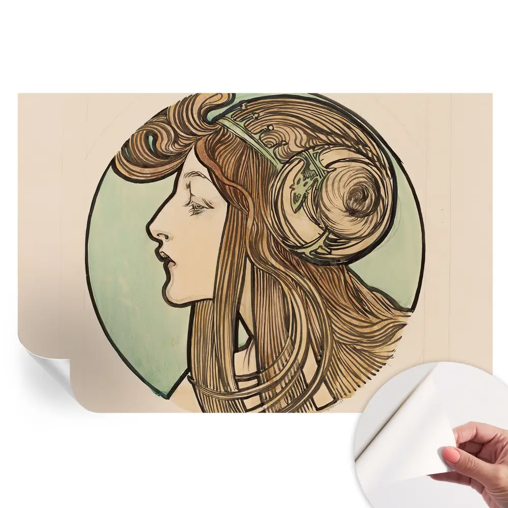 Papier peint autocollant pour salon motif portrait Art nouveau