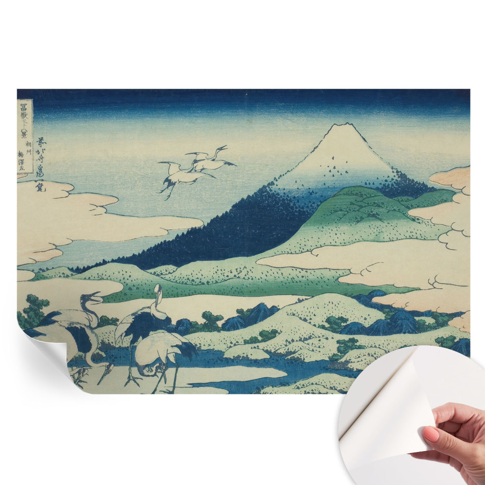 Papier peint autocollant pour salon avec motif grues et montagnes