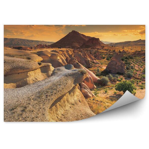 Papier peint Cappadoce Paysage Montagneux Turquie Arbres Ciel Nuages Coucher De Soleil