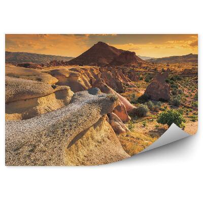 Papier peint Cappadoce Paysage Montagneux Turquie Arbres Ciel Nuages Coucher De Soleil