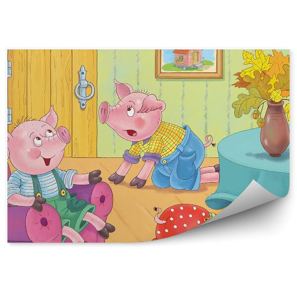 Tapisserie panoramique Trois cochons dans une maison de jeu