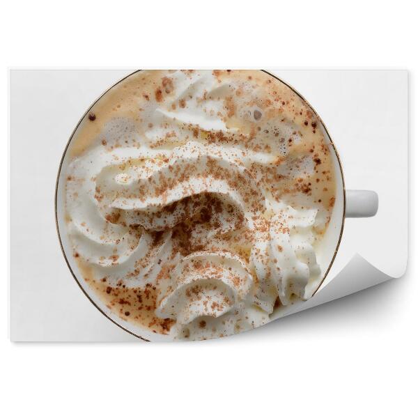 Tapisserie murale Café crème fouettée saupoudrée de cacao fond blanc