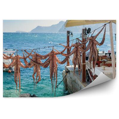 Papier peint Pieuvres Yachts Roches de mer Taverne grecque Santorin Grèce