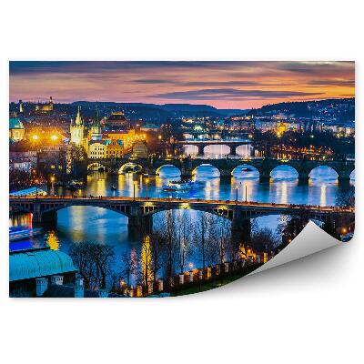 Papier peint Ponts Panorama de Prague Lumières du coucher de soleil