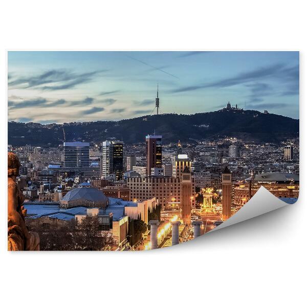 Papier peint Barcelone Bâtiments Route Gens Voitures Vue Nuit