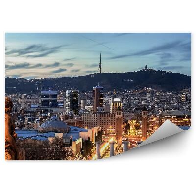 Papier peint Barcelone Bâtiments Route Gens Voitures Vue Nuit