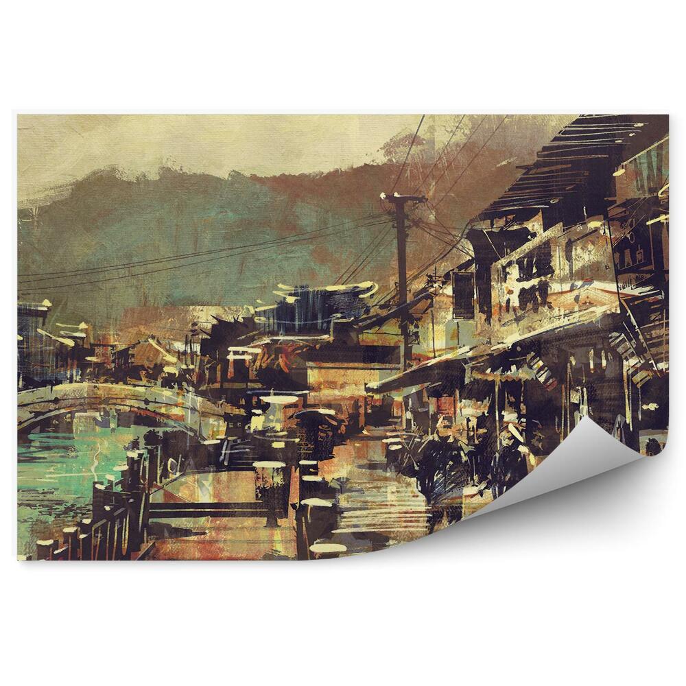 Papier peint Pont Gris Bâtiments Village Images
