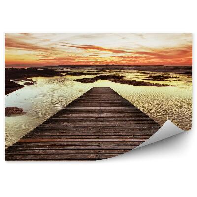Papier peint Perspective Jetée en bois Eau Coucher de soleil