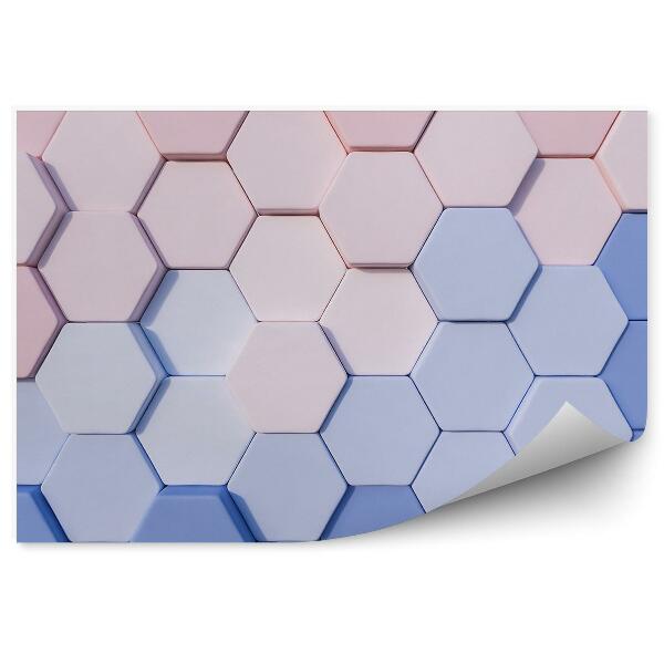 Papier peint Hexagones convexes bleu pastel et rose
