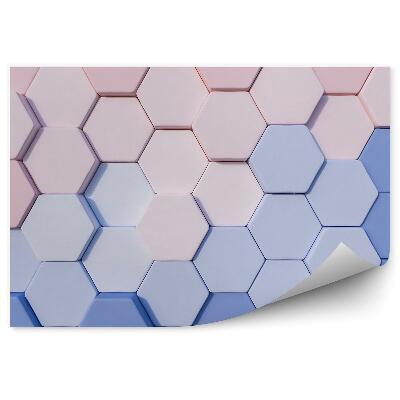 Papier peint Hexagones convexes bleu pastel et rose
