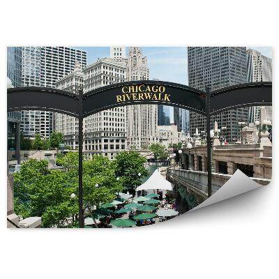 Papier peint Gratte-ciel Panneau de ciel Nuages Arbres Lampes Parapluies Chicago