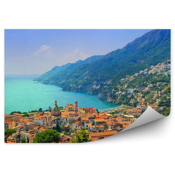 Papier peint Côte amalfitaine Bâtiments Mer Montagnes Nuages Naples