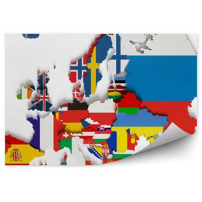 Papier peint Carte du continent européen, drapeaux des pays