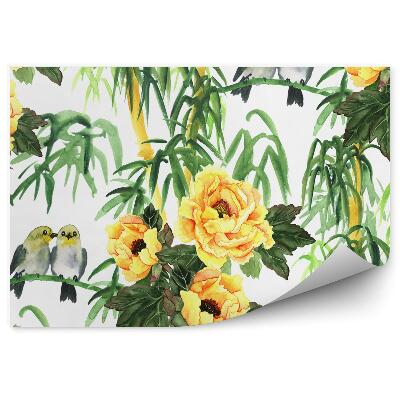 Papier peint Aquarelle De Pivoines Et D'oiseaux