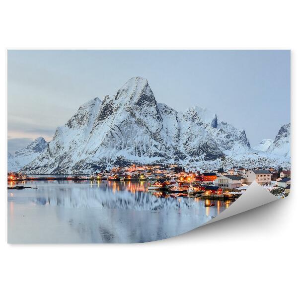 Papier peint Iles lofot montagne neige ville