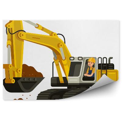 Tapisserie panoramique Excavateur de construction excavation fond blanc