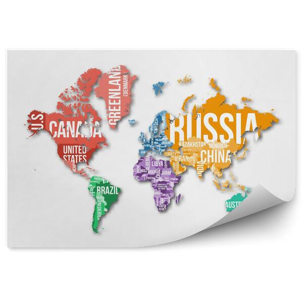 Papier peint Carte du monde détaillée avec frontières et noms de pays