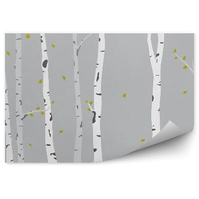 Papier peint Feuilles D'automne De Bouleau Tombant Sur Fond Gris