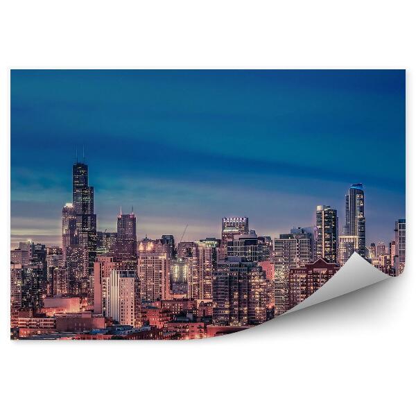 Papier peint Panorama Chicago Gratte-Ciel Immeubles Ciel Lumière