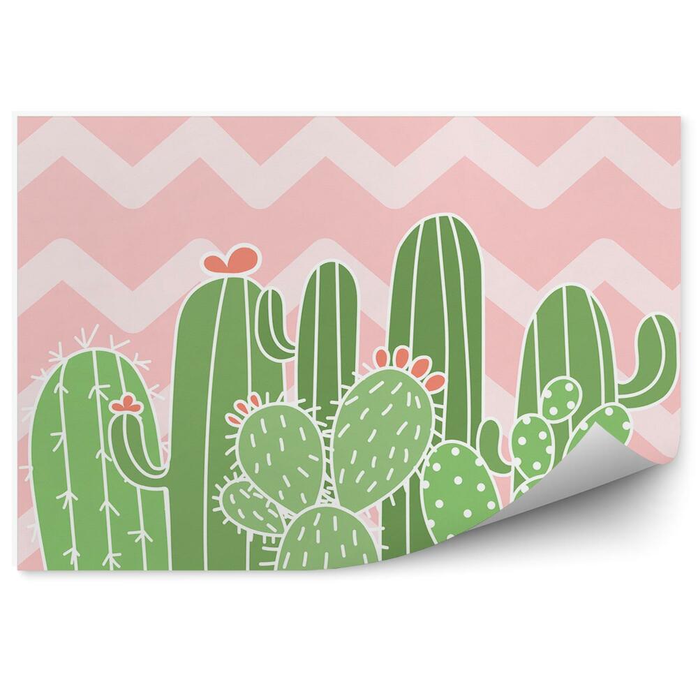 Papier peint panoramique Cactus rayé à motif géométrique