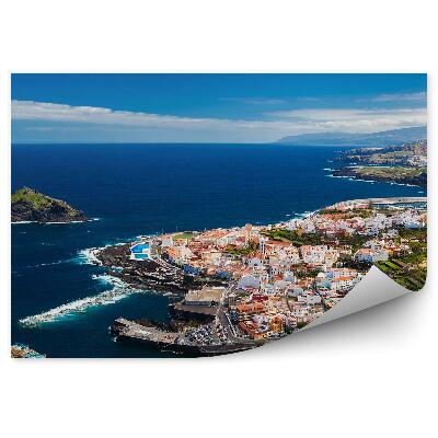 Papier peint Vue Panoramique Garachico Ville Océan Montagnes Ciel Nuages