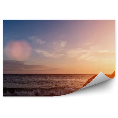 Papier peint Rochers Océan Vagues Coucher De Soleil Nuages Ciel