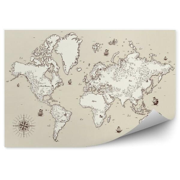 Papier peint Ancienne carte du monde avec éléments décoratifs
