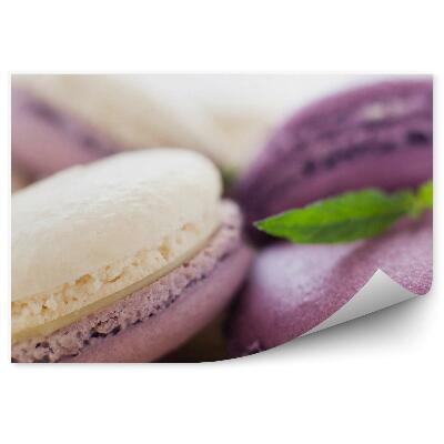 Papier peint panoramique Biscuits macarons violet blanc bonbons