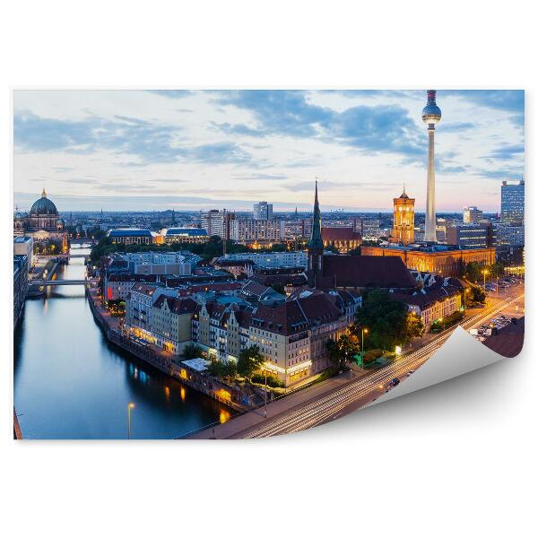 Papier peint Vue de Berlin Bâtiments Route Voitures Tour de télévision