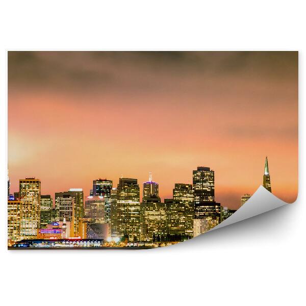 Papier peint Gratte-ciel Californie Bâtiments Lumières Océan Coucher de soleil