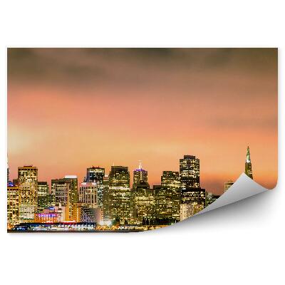 Papier peint Gratte-ciel Californie Bâtiments Lumières Océan Coucher de soleil