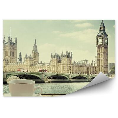 Papier peint Westminster Palace Big Ben Bridge Thames Plank Coffee Cup Londres