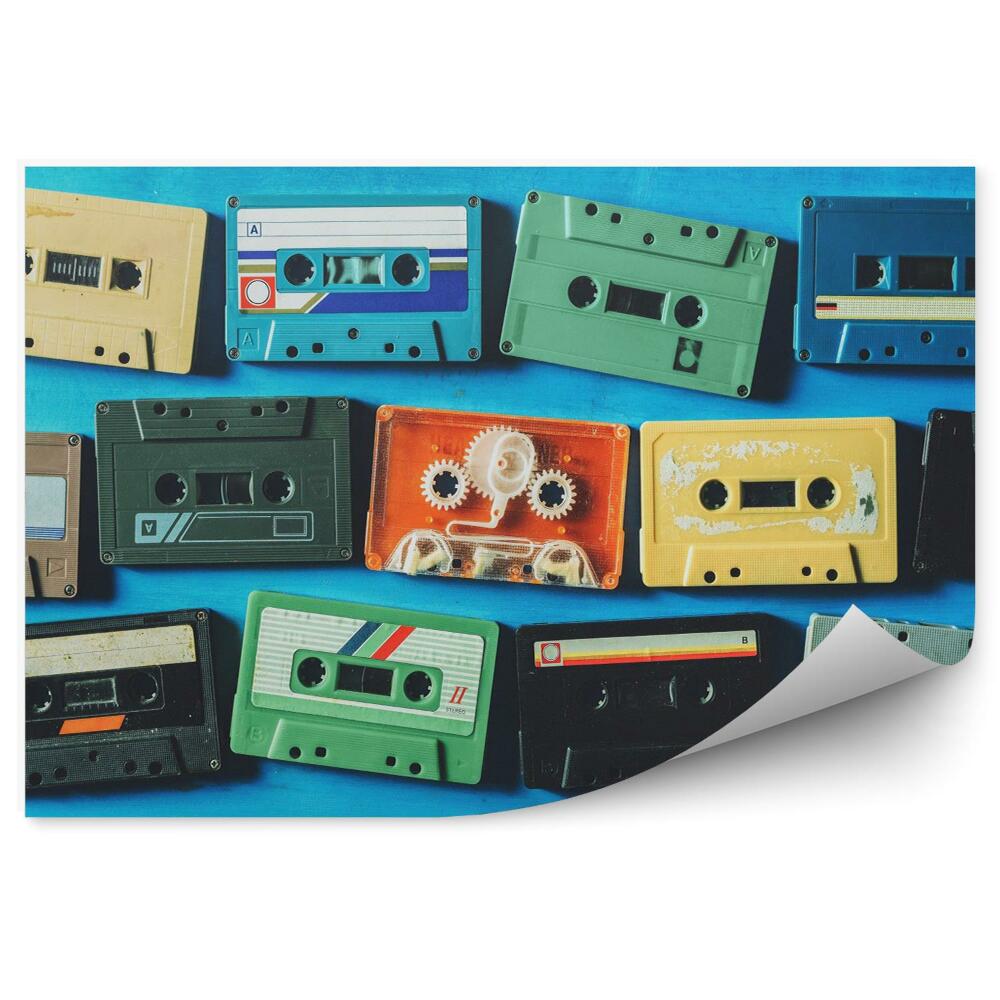 Papier peint panoramique Vieille cassette sur fond bleu