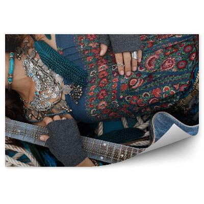 Papier peint Jeune fille bleue Guitare classique