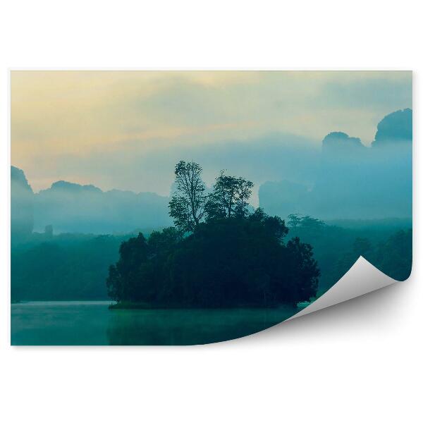 Papier peint Arbres Plantes Lac Ciel Coucher De Soleil