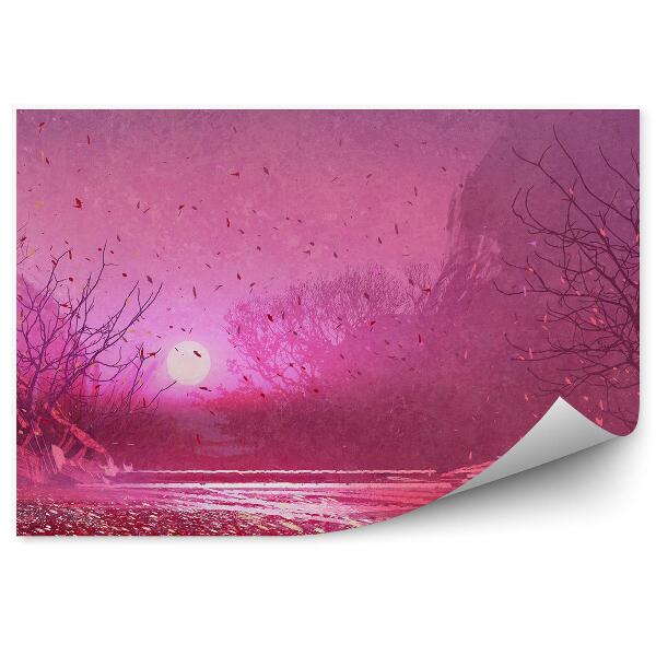 Papier peint Paysage Fantastique Ponts Banc Arbres Coucher De Soleil