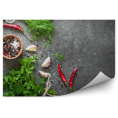 Tapisserie panoramique Herbes fraîches épices sel ail