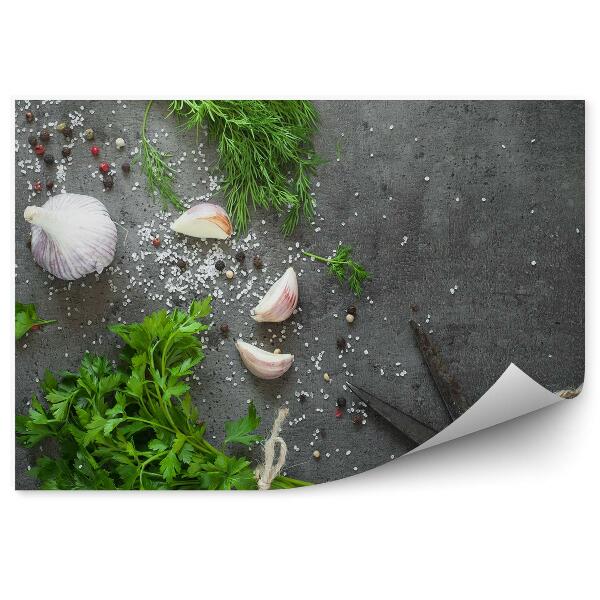 Tapisserie murale Epices herbes outils ficelle ail