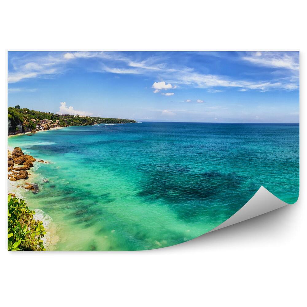 Papier peint Vue Panoramique Cabane Arbres Buissons Plantes Mer Eau Ciel Nuages