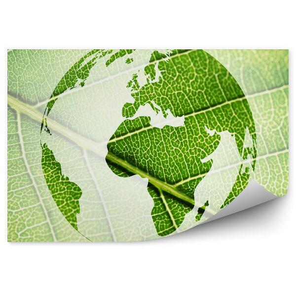 Papier peint Contours de la Terre sur fond de feuilles Planète verte