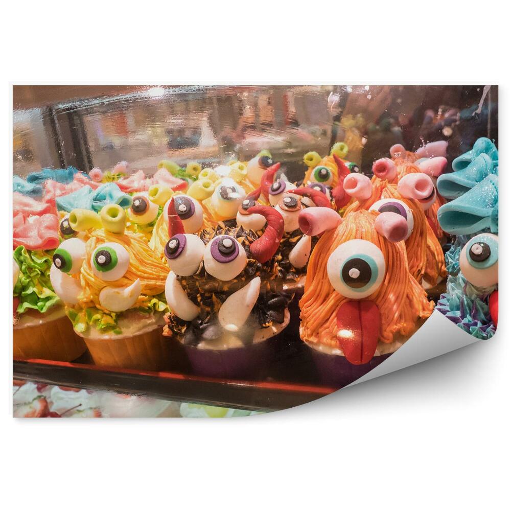 Tapisserie panoramique Halloween cupcakes glaçage créatures desserts sucrés