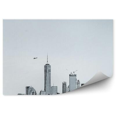 Papier peint Ville gratte-ciel hélicoptère ville noir et blanc