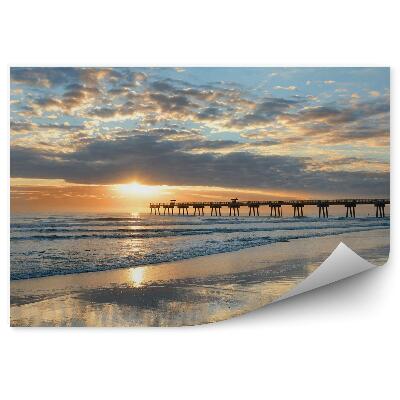 Papier peint Plage Lever de soleil Jetée illuminée
