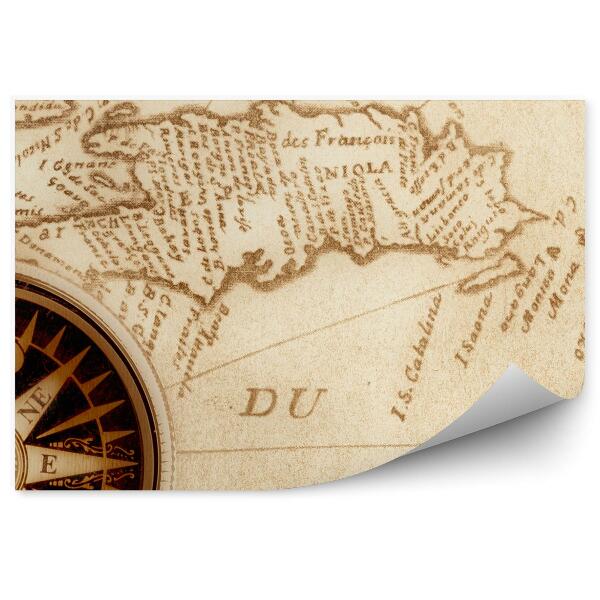 Papier peint Carte du monde ancienne rose des vents