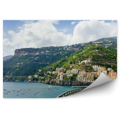 Papier peint Île côte bateaux nature maisons vertes