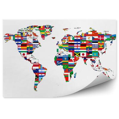 Papier peint Carte du monde avec drapeaux
